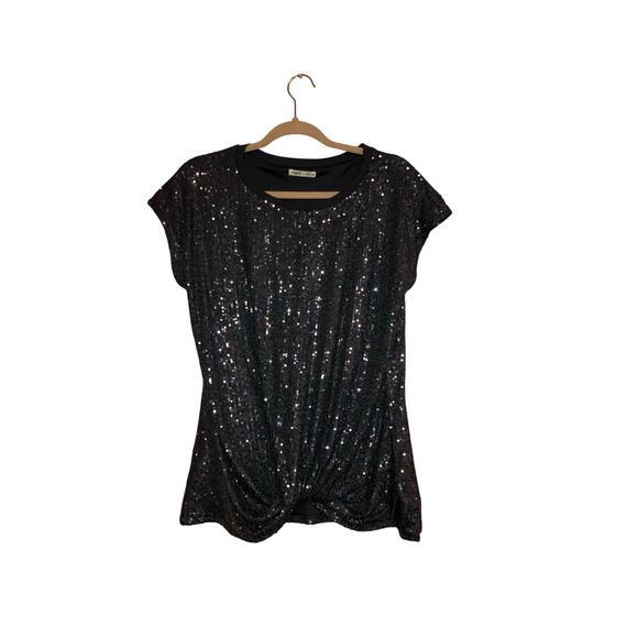 NWT Edgely by Maurices Navy Sequin Evening Twist Front Top Medium - Picture 1 of 8